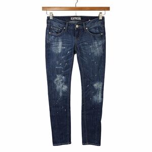 Express Zelda Distressed Skinny Jeans Size 2 Dark Wash Y2K Low Rise Denim